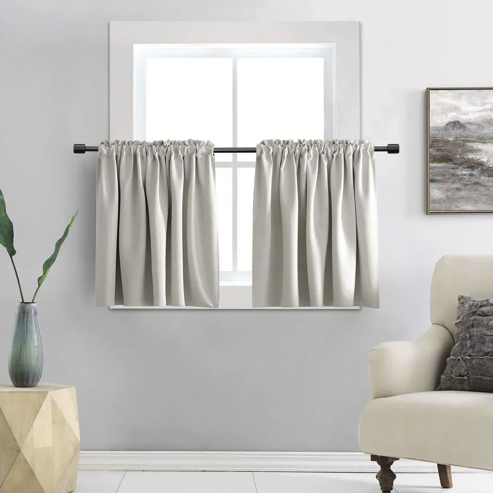 Set of 2 Curtain Panels, 52W x 36L Blackout Short Length Curtains (Light Grey)